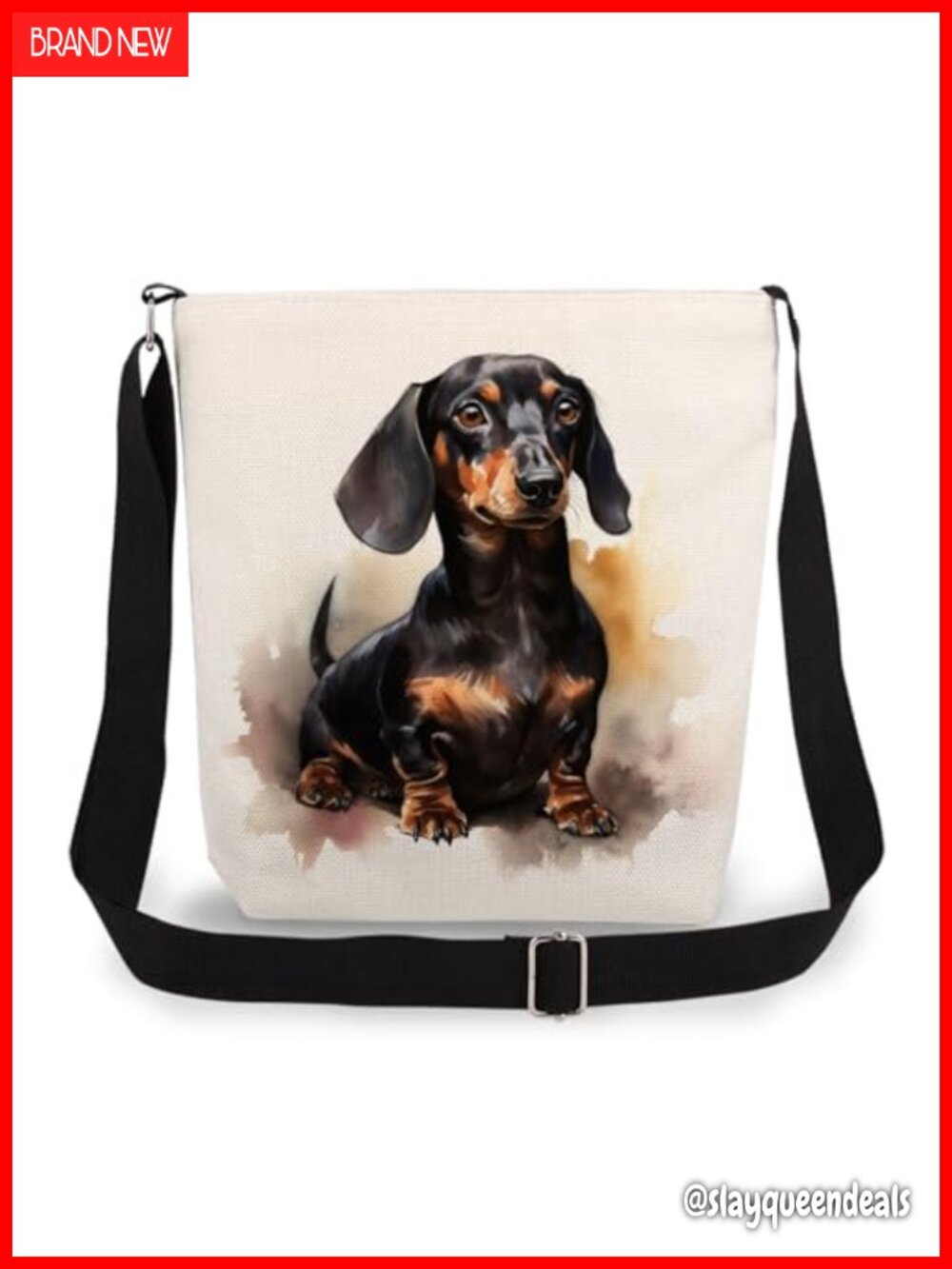 Watercolor Dachshund Crossbody Messenger Bag Polyester Adjustable Strap